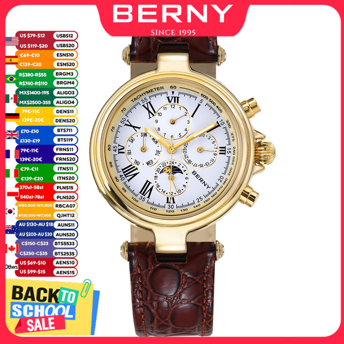 Seiko Watch Presage - BERNY Retro Automatikuhr für Herren, Sonnen-