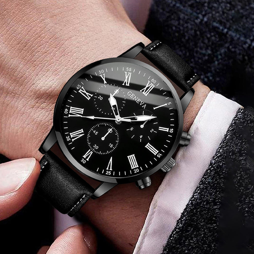 Leather Watch Band Men - Männer Business Uhren Mode Roma Zifferblatt