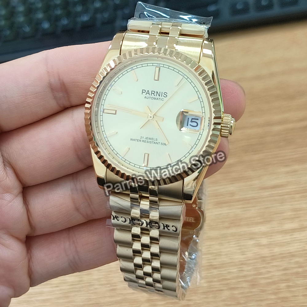 Parnis 36 mm goldfarbene Autom – Rolex Watch Datejust Bewertung und Preis
