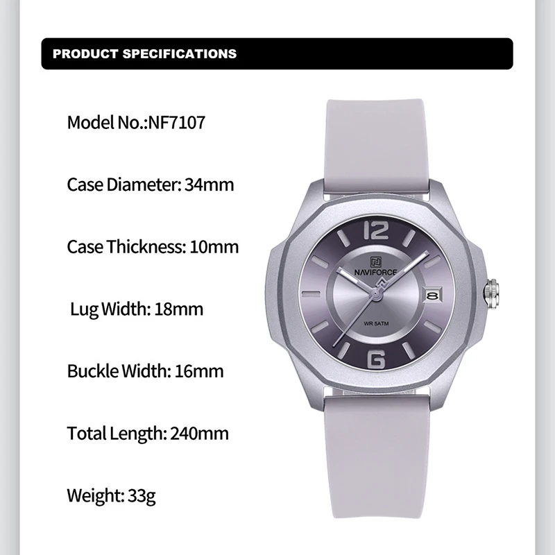 NAVIFORCE 7107 Uhr für Damen,  – Silicone Band Women Bewertung und Preis