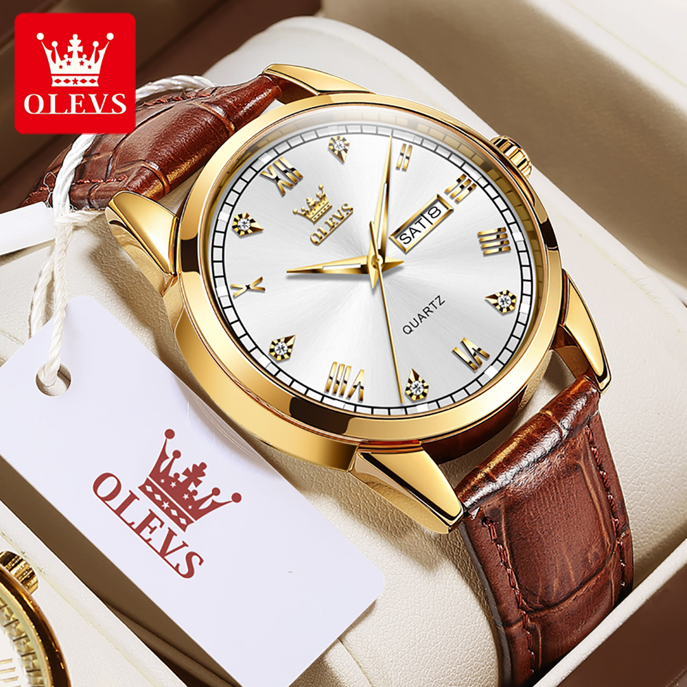 OLEVS 6896 Top-Marke Herren-Qu – Leather Watch Band Men Bewertung und Preis